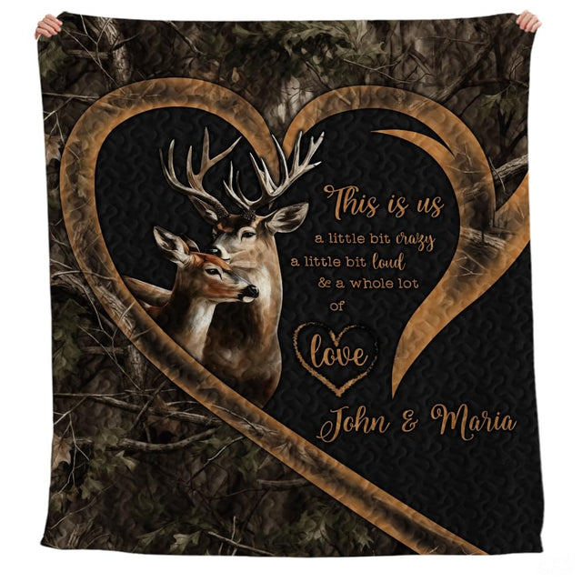 Personalized Deer Couple Inside Heart Frame Comforter with Buck