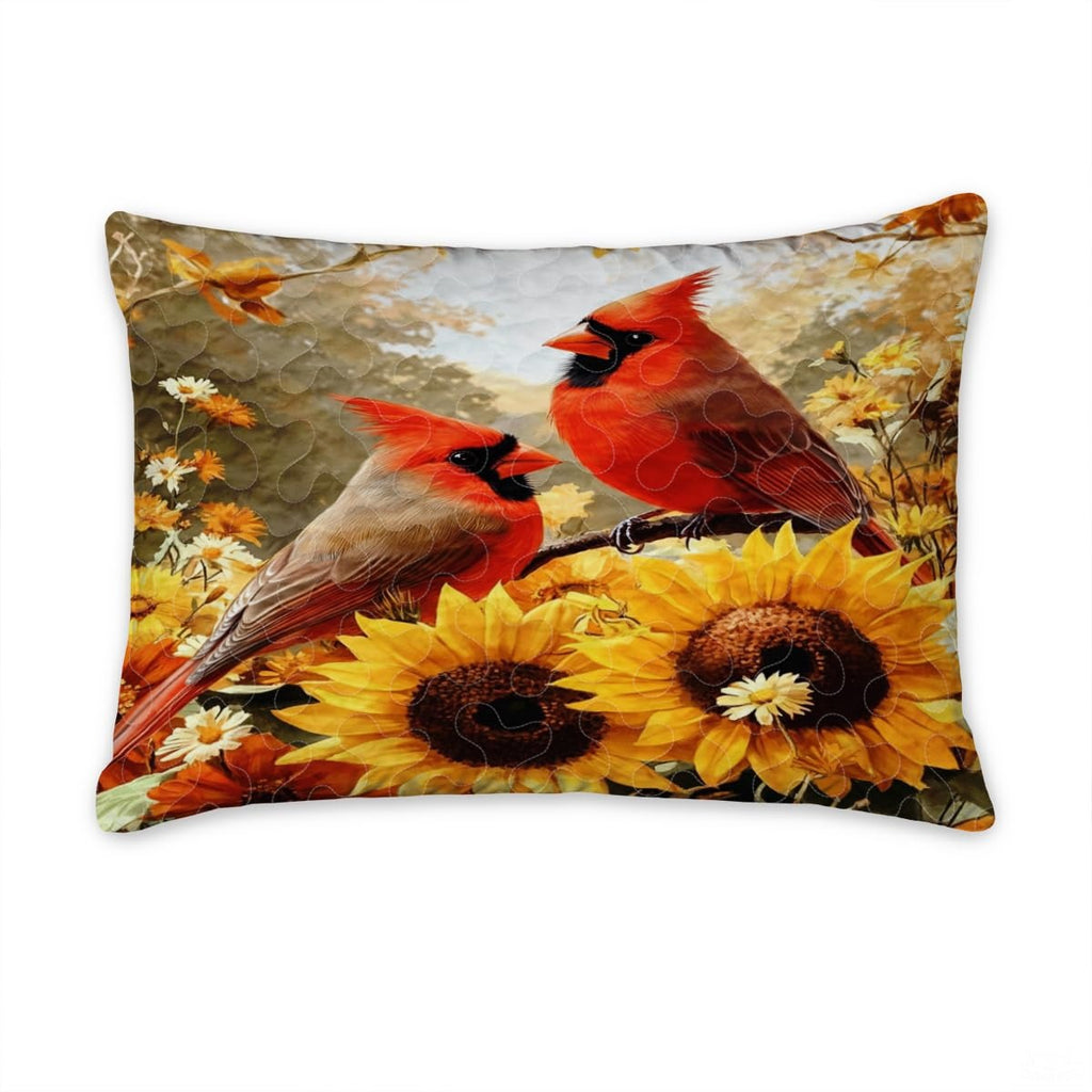 Autumn Cardinals Perched Above Large Sunflowers Quilt with Cardinal Birds