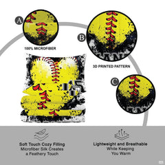 Overhead view of fastpitch softball bedding arranged neatly across an athletic youth bedroom bed setup