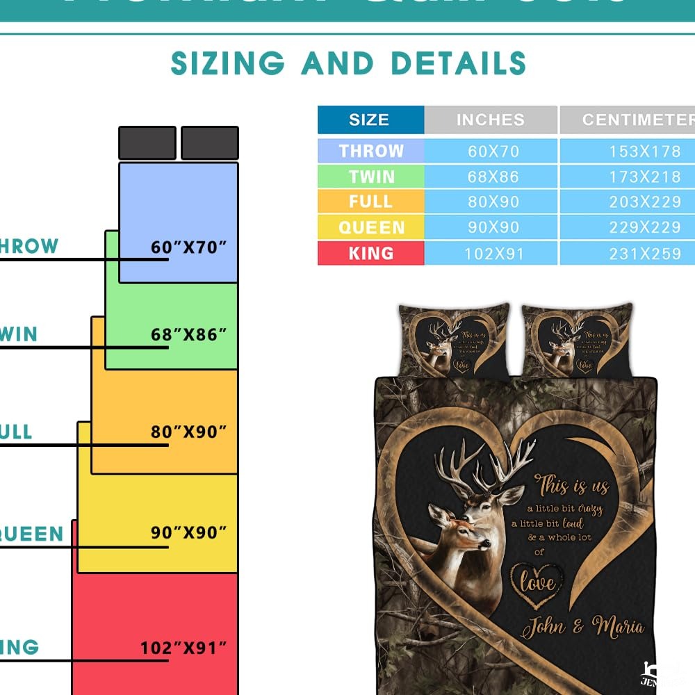 Personalized Deer Couple Inside Heart Frame Comforter with Buck