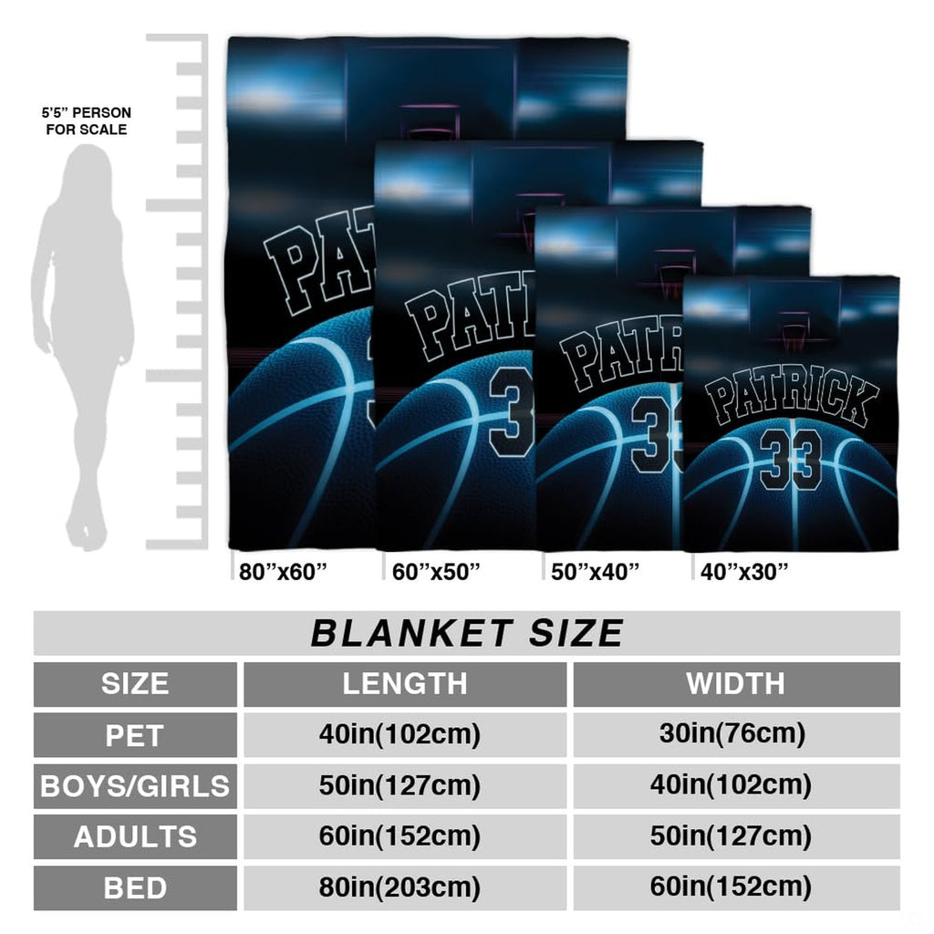 Neon basketball court throw blanket view 4 highlighting glowing blue basketball channels and hoop silhouette