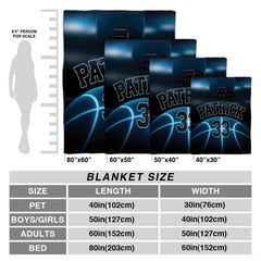 Neon basketball court throw blanket view 4 highlighting glowing blue basketball channels and hoop silhouette