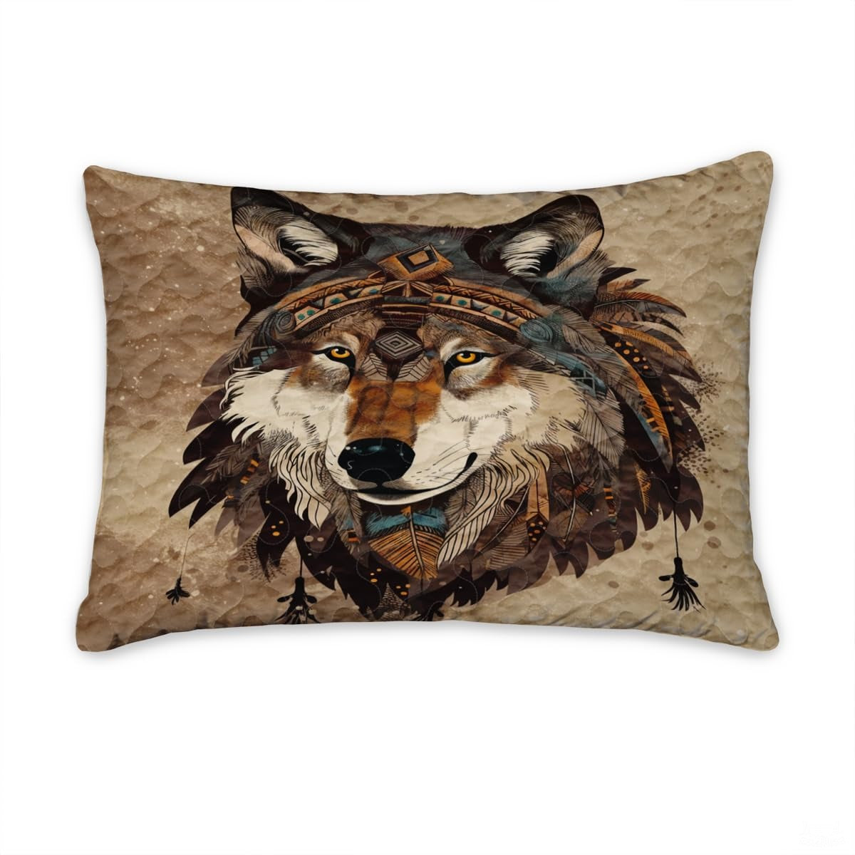 Custom Wolf Wearing Headdress Centered Close Up Comforter with Wolf Head
