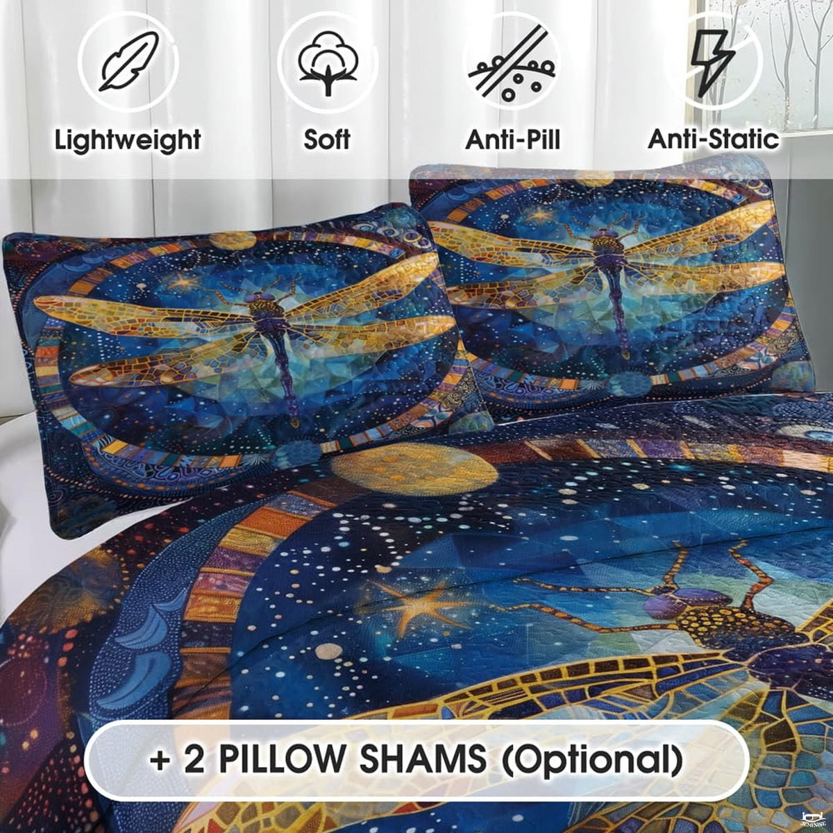 Close view of dragonfly medallion pillow artwork