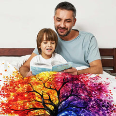 Watercolor rainbow tree of life colorful art blanket showing painterly design view 3
