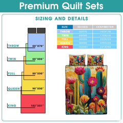 Personalized Vibrant Embroidered Desert Cactus Quilt Set