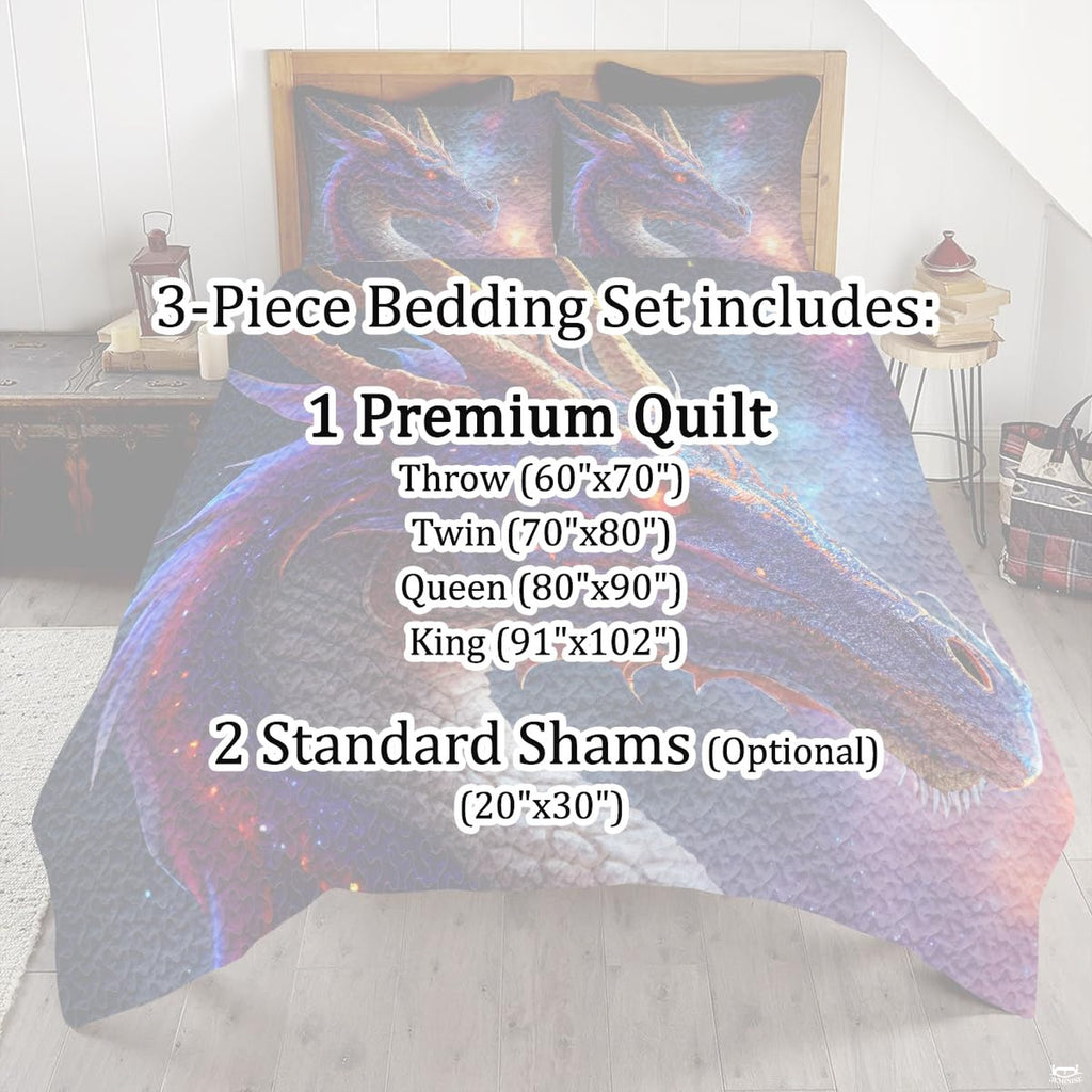 Purple dragon bedding mockup with glowing eye and nebula background