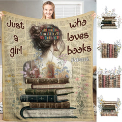 Personalized Books in Bun Girl Reading on Antique Books Throw Blanket