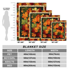 Seasonal autumn leaves throw blanket folded neatly on bedroom bench