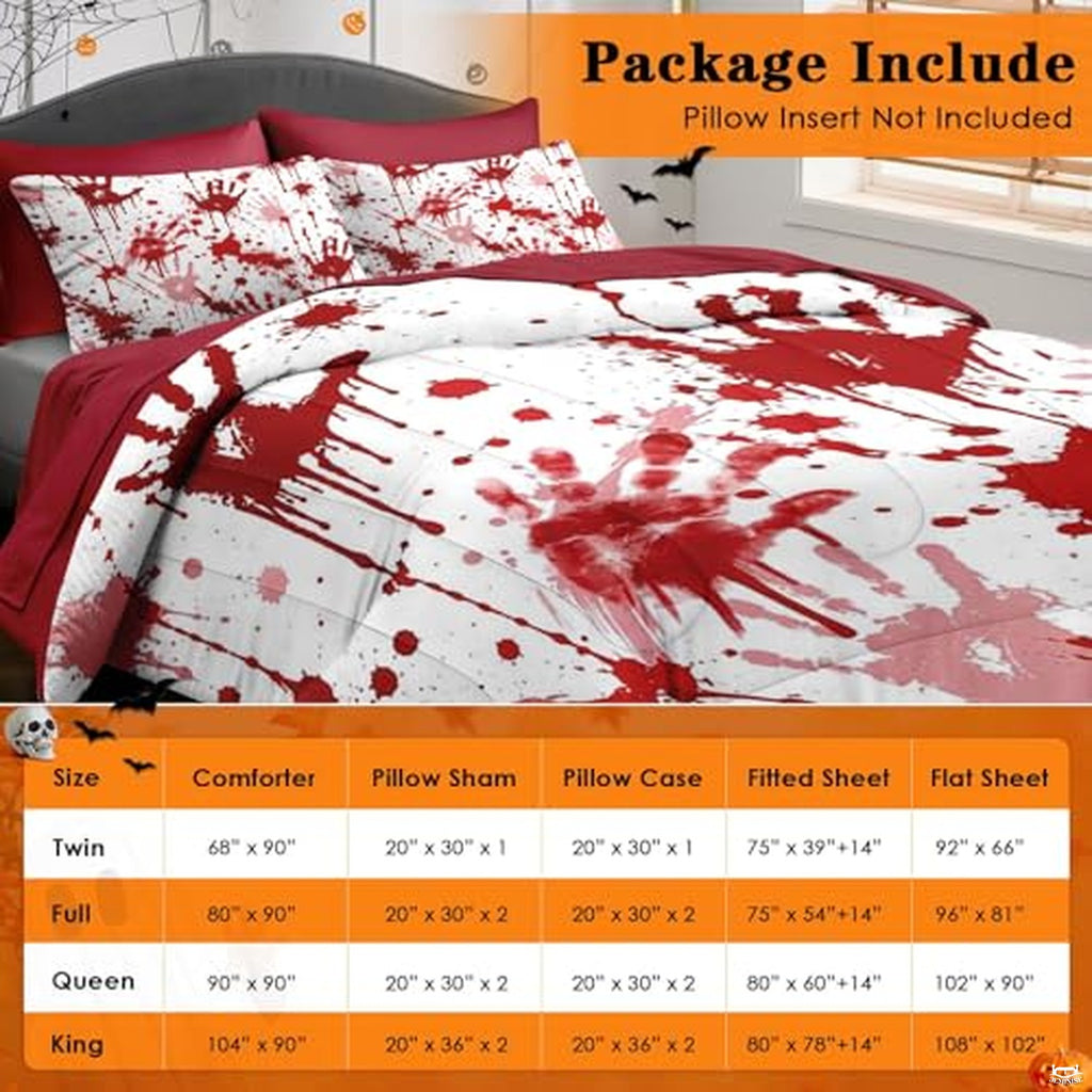 Pamnest Twin Halloween Comforter Set with Sheets, 5 Pieces Bloody Bedding