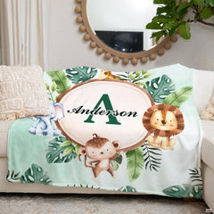 Full flat overhead view showing the complete watercolor safari jungle animal wreath layout.