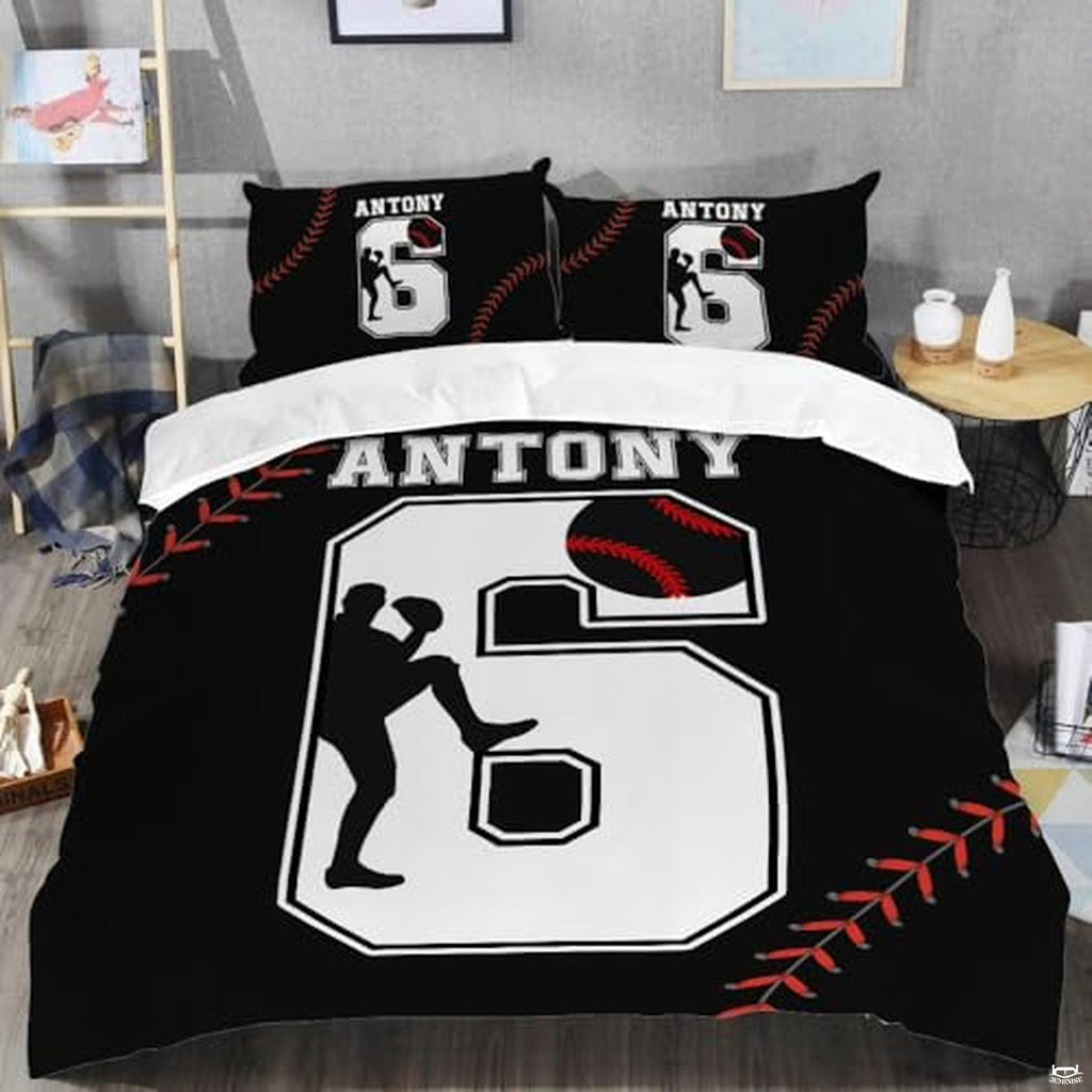 Personalized Baseball Bedding Set, King Queen Twin Full Baseball Comforters Lightweight Sport Fans Down Comforter for Boys Teens Room Decor