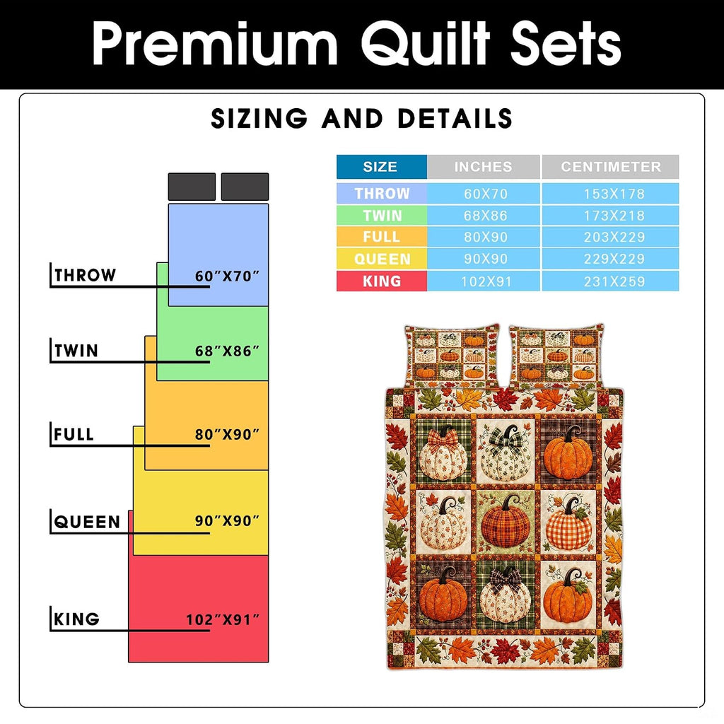 Farmhouse bedroom decor styling featuring a rustic pumpkin patchwork bedding set