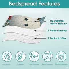 Full bedroom display of spruce teal snowman bedding set in a rustic winter cabin setting