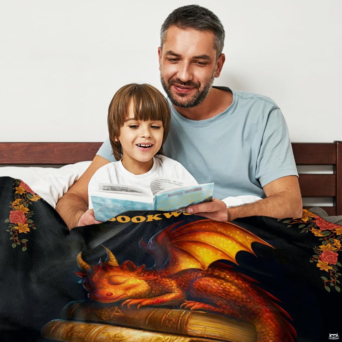 Sleeping book dragon antique books fantasy blanket showing curled baby dragon view 3