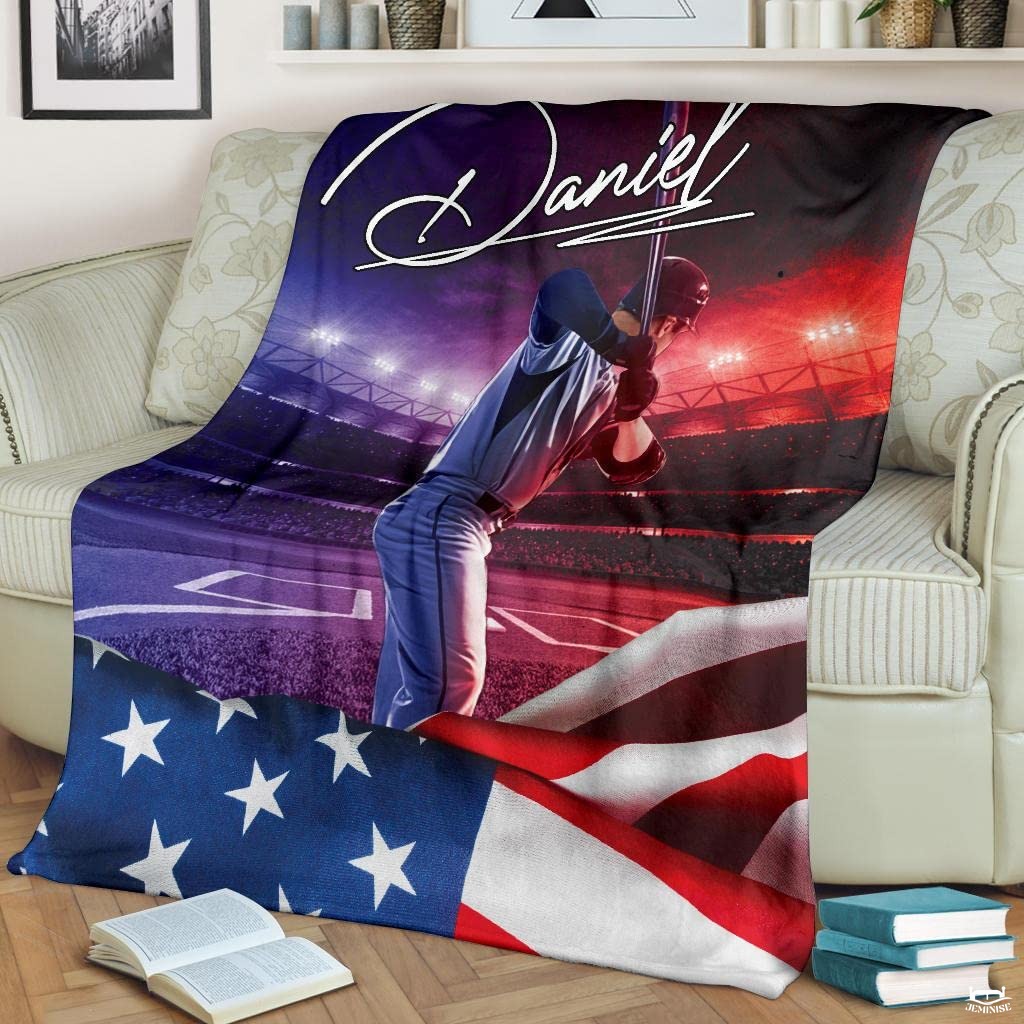 Custom Name Catcher Batter Baseball Baseball Throw, Baseball Blanket Gift Baseball Bedding Gift for Adult, Christmas New Years Gift for Baseball Player, Pitcher Gift (Baseball Design 07)