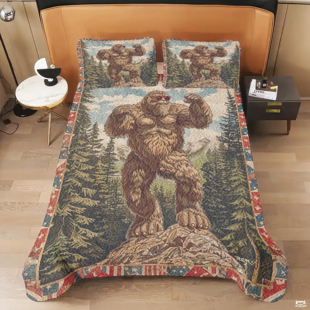 Personalized Bigfoot with Red Sunglasses Quilt Sets, Machine Washable