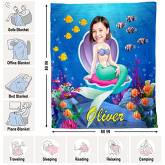 Detailed view of swimming cartoon fish and vibrant sea plants set against deep ocean blue scenery.