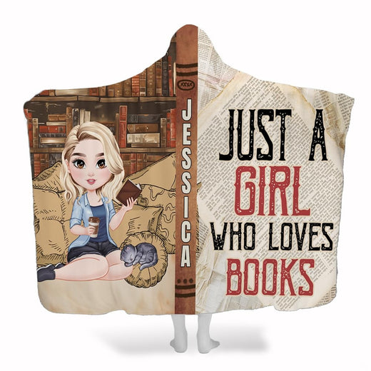 Bookworm girl reading library throw blanket with book stacks and vintage parchment design