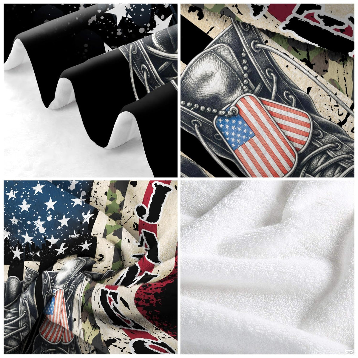 Folded presentation of the patriotic military throw blanket resting neatly on an armchair.