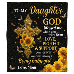 Folded religious daughter throw blanket showing finished borders and vibrant high-definition printing