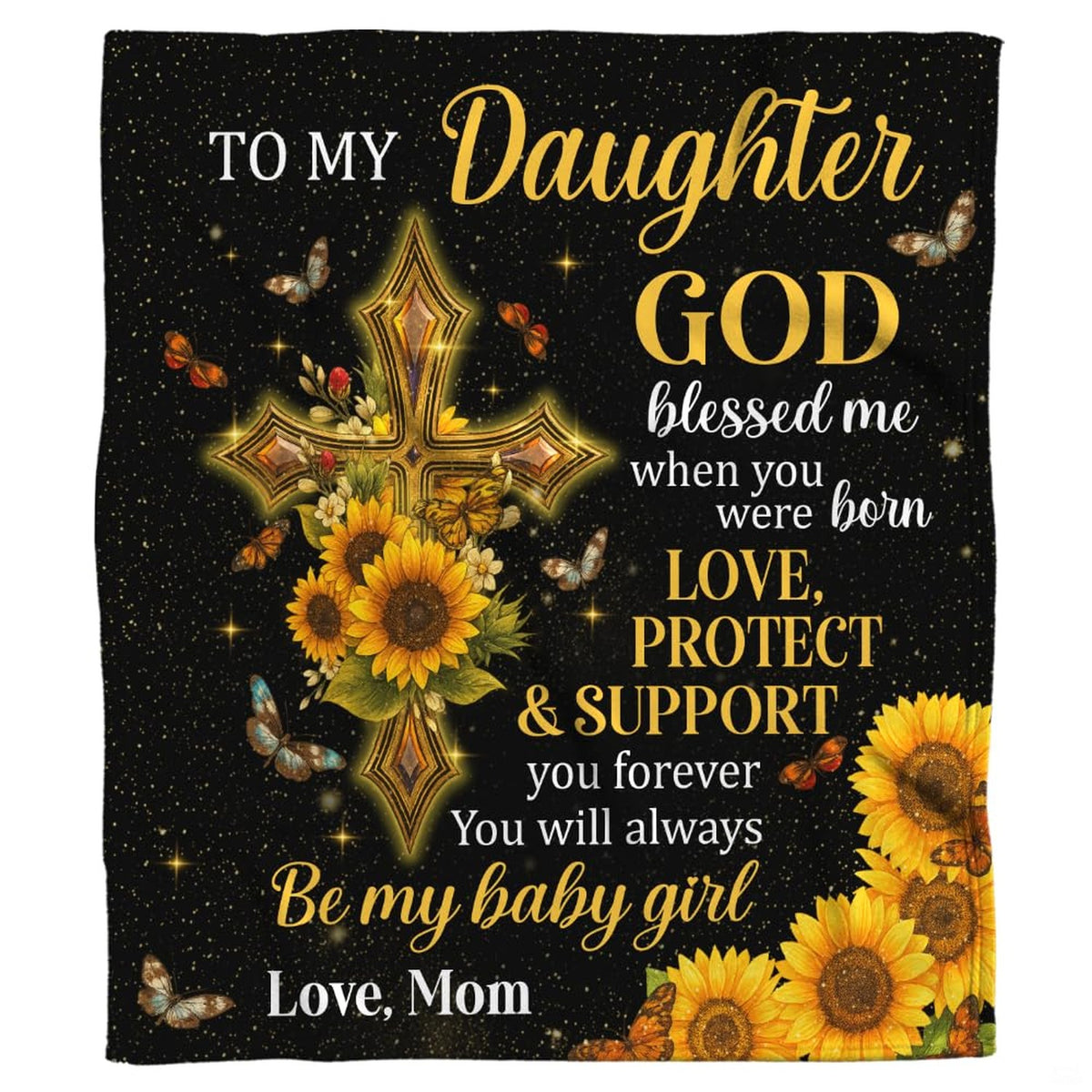 Folded religious daughter throw blanket showing finished borders and vibrant high-definition printing