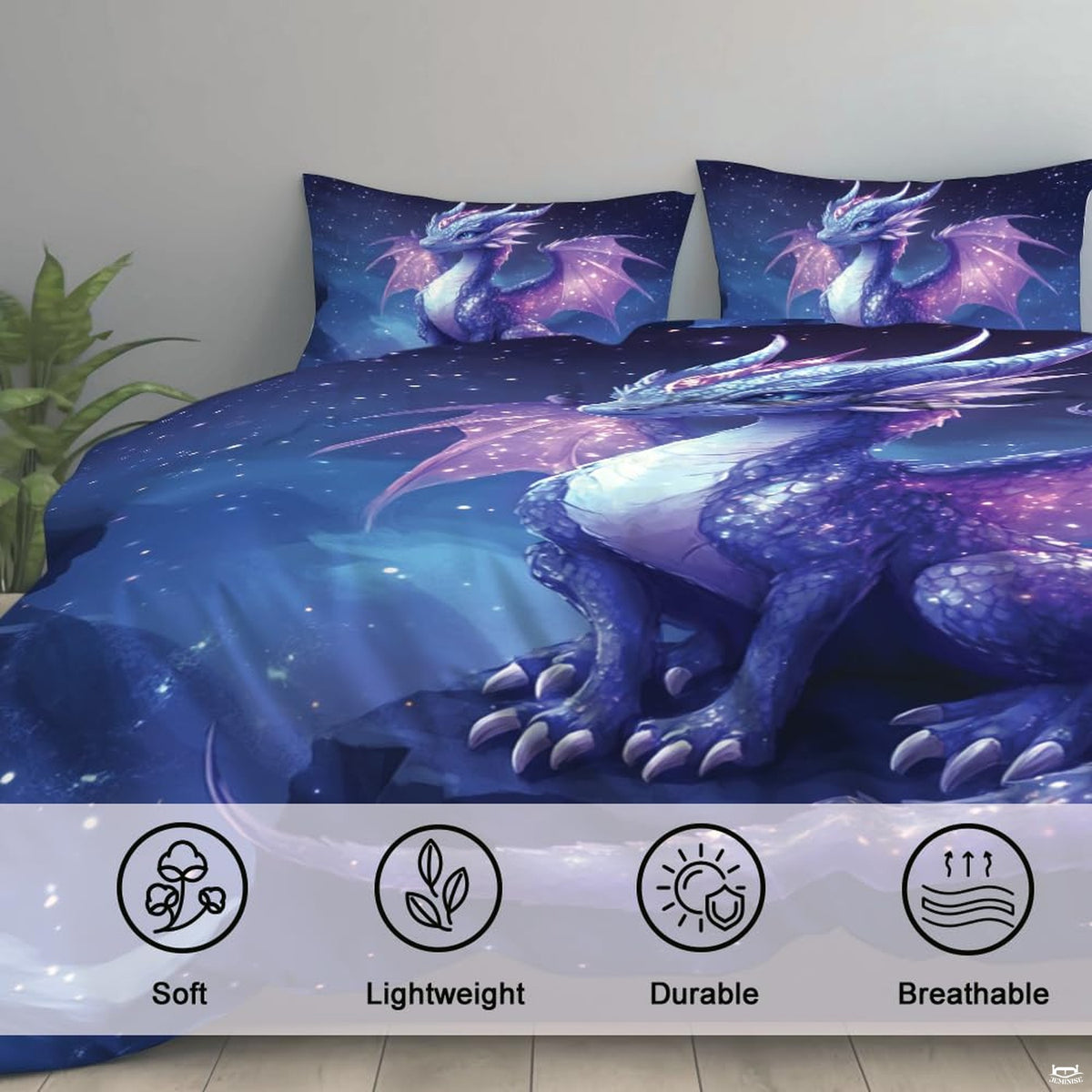 Close view of purple starry dragon artwork