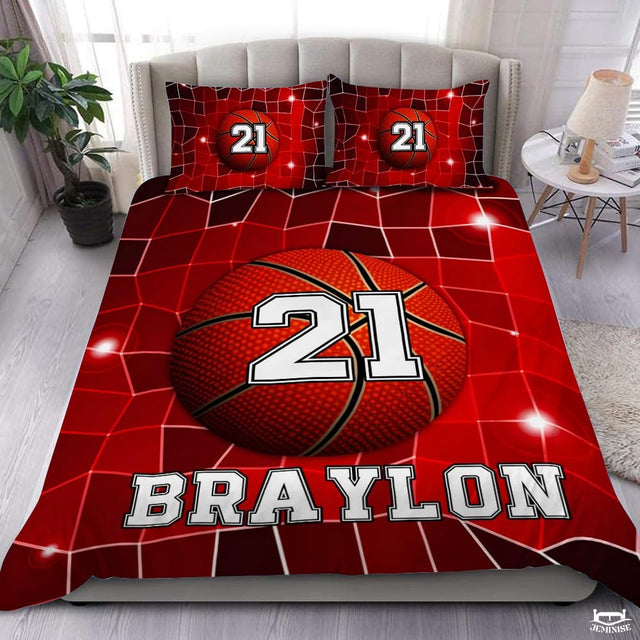 Personalized Basketball on Net Background Comforter with Name and Number