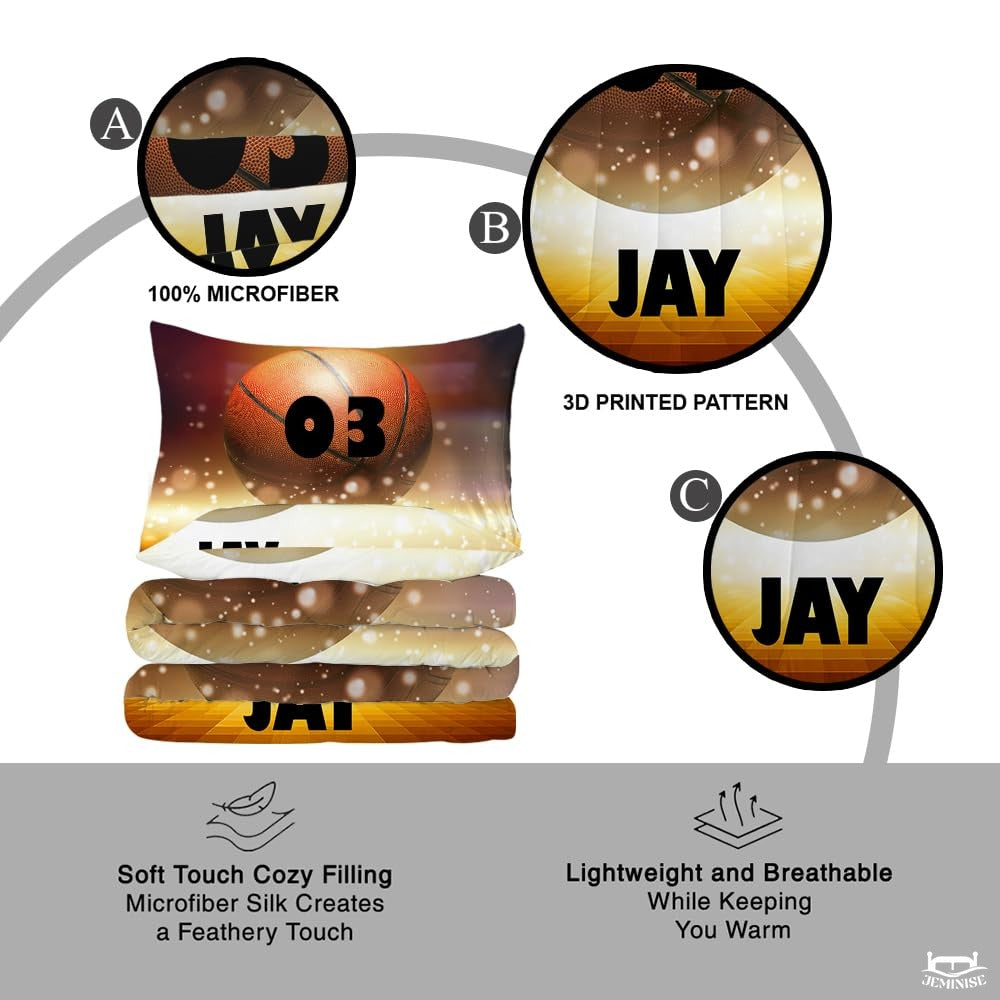 Personalized Basketball Glowing Light Burst Comforter with Name and Number