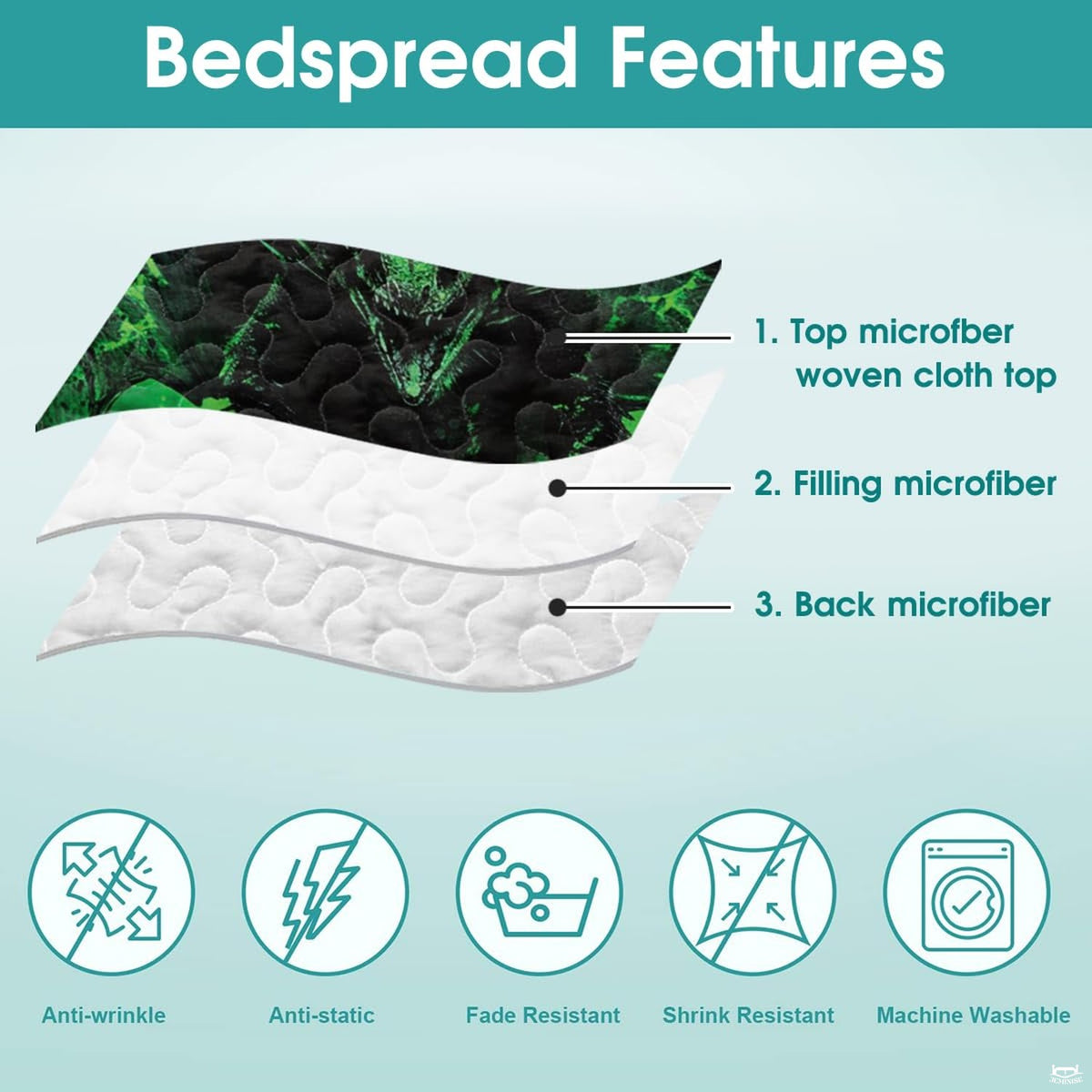 Matching pillowcase detail for fantasy bedding set featuring coordinating green magma artwork