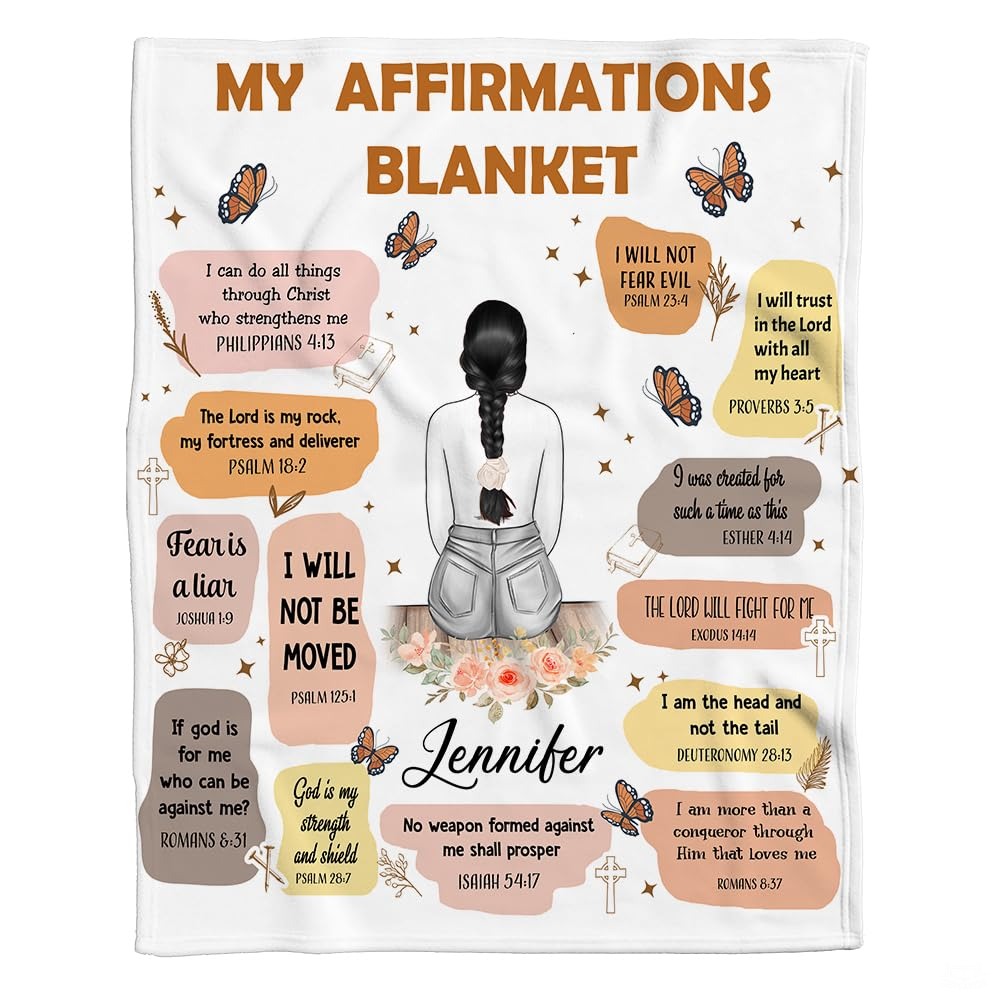 Personalized Christian Affirmation Woman Butterflies Throw Blanket