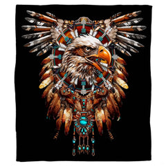 Tribal bald eagle feather medallion throw blanket view 2 highlighting plumage artwork and cabin room styling