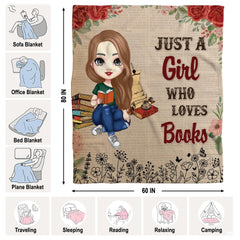 Personalized Brown Hair Girl Reading with Wildflowers Throw Blanket
