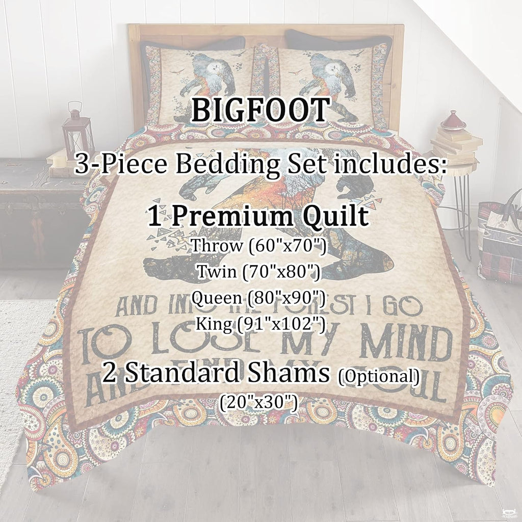 Full bedroom display of inspirational Sasquatch bedding styled with rustic cabin and lodge room decor