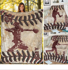 Custom Name Catcher Batter Baseball Baseball Throw, Baseball Blanket Gift Baseball Bedding Gift for Adult, Christmas New Years Gift for Baseball Player, Pitcher Gift (Baseball Design 21)