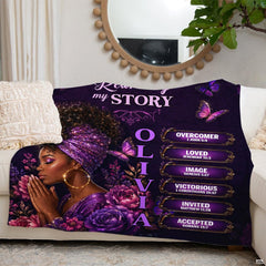 Coordinated room setting displaying dramatic violet flowers and fantasy butterfly aesthetics in elegant lighting.