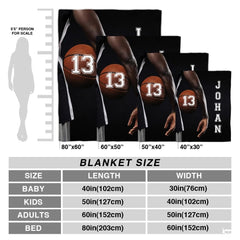 Personalized Basketball Held Under Player Arm Blanket with Name and Number