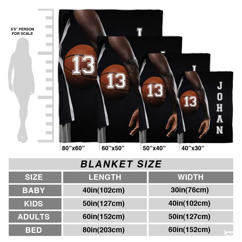 Personalized Basketball Held Under Player Arm Blanket with Name and Number