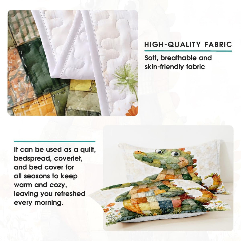 Crocodile Patchwork Printed Quilts, Animal Patchwork Bedding - Crocodile Quilt Bedset Style, Premium Quilts Bedspread, Animals Bedding Blanket Gift