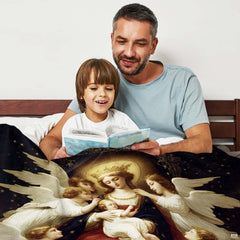 Classical Christian devotional art design draped gracefully in a sanctuary setting.