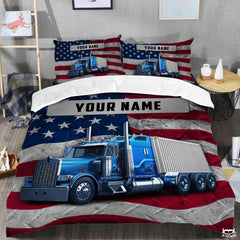 Custom Patriotic Semi Truck on American Flag Background Comforter