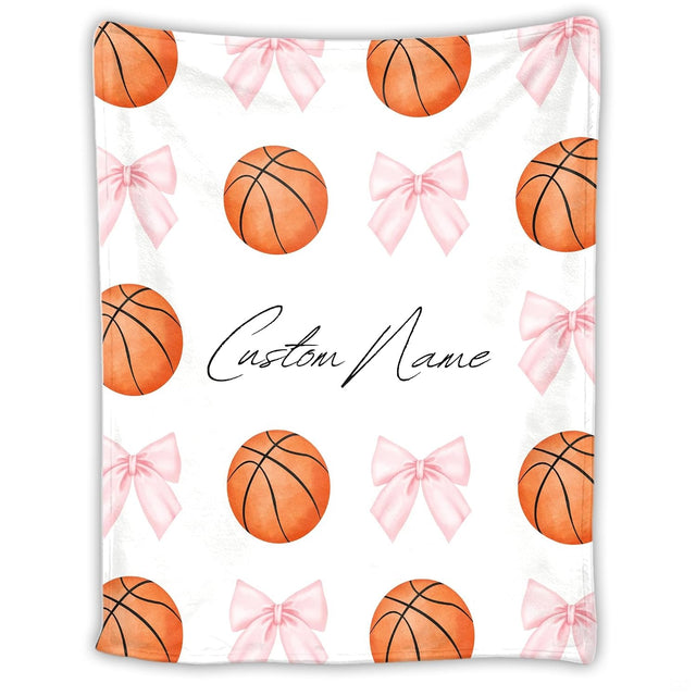 Coquette pattern with watercolor basketballs and pink ribbon bows, view 1.