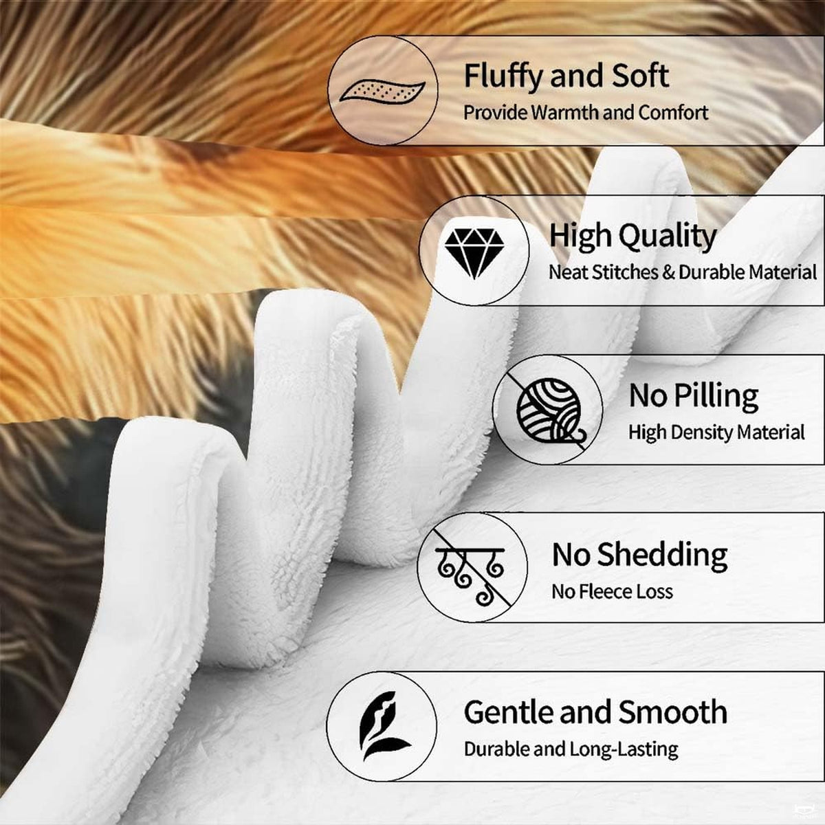 Neatly folded Yorkshire Terrier dog throw blanket revealing clean edge stitching and fine canine artwork