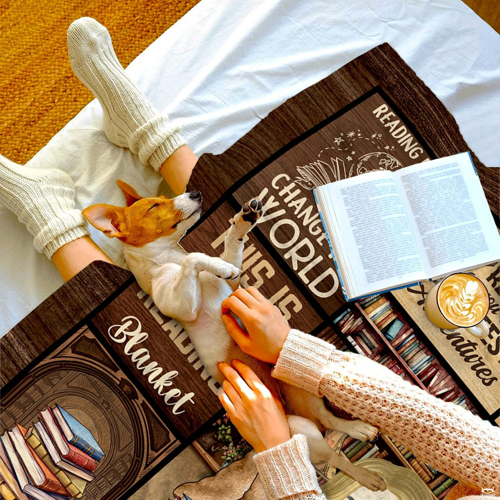 Personalized Blonde Girl Reading Amidst Bookshelves Blanket - Book