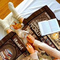 Personalized Blonde Girl Reading Amidst Bookshelves Blanket - Book