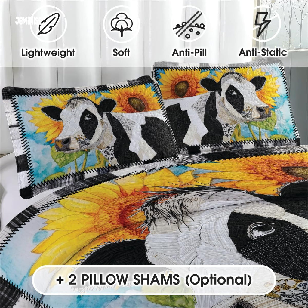 Jeminise Cat Farmhouse Quilt Set, Cozy Animal Bedding