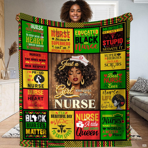 Black nurse appreciation patchwork design with pan-African panels and medical emblems, view 1.