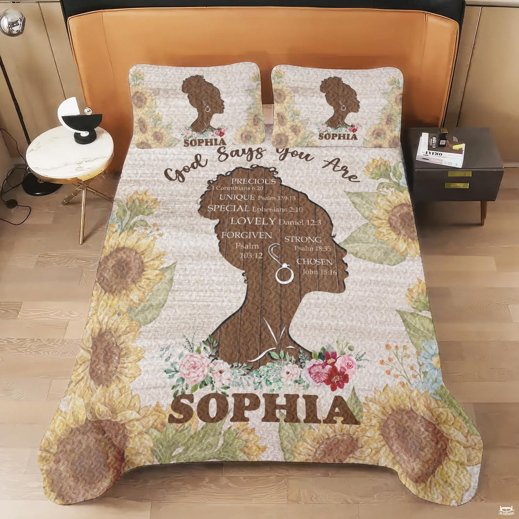 Blooming botanicals and portrait motif presentation on modern woman bed set