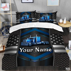 Custom Trucking Semi Truck Centered on Chevron Background Comforter