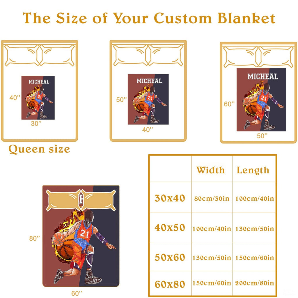 Personalized Basketball Player Front Blanket with Name and Number